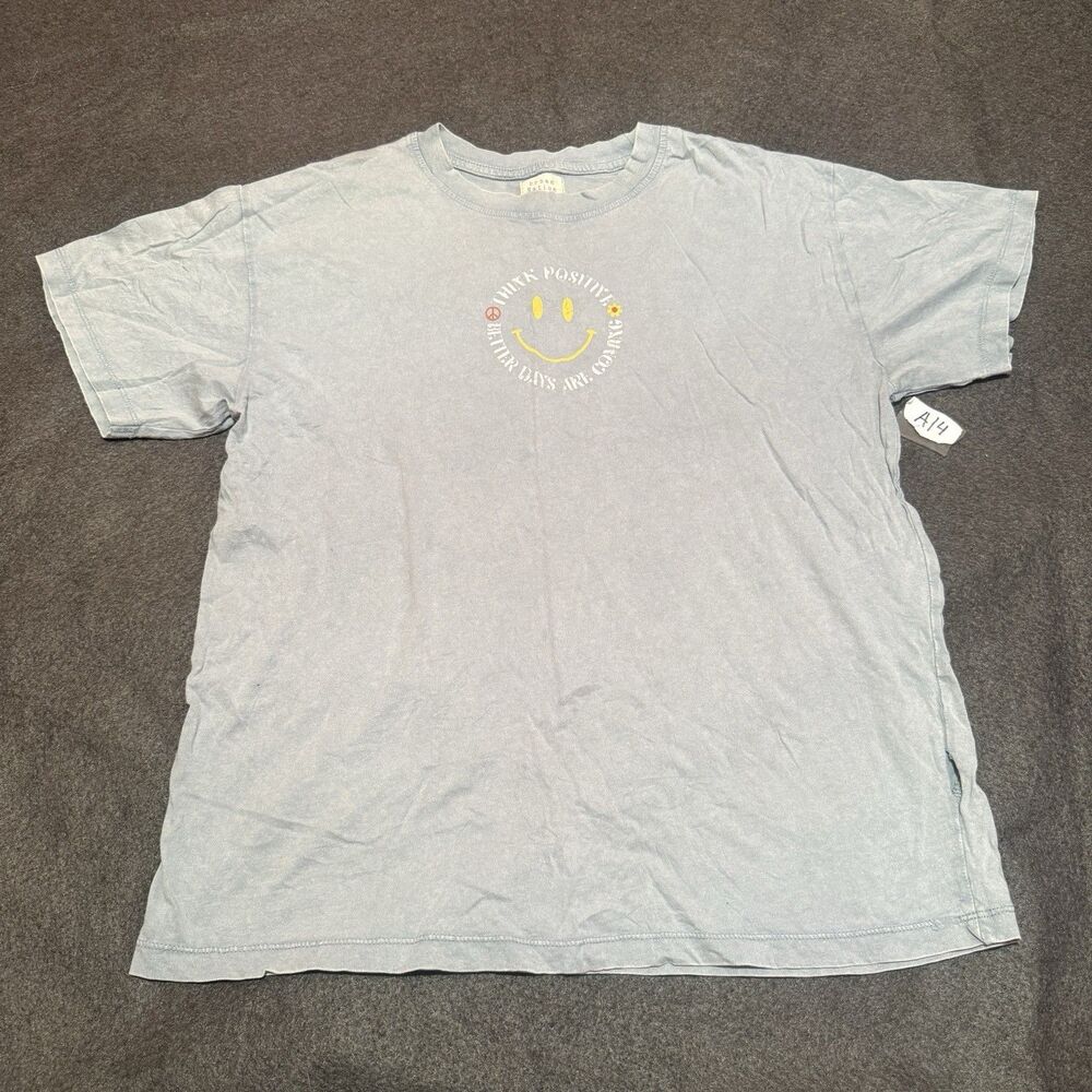 Urban Nation Womens TShirt L Large Blue Short Sleeve Tee Shirt Think Positive